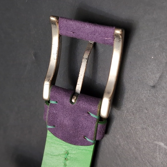 F&H by Fullum & Holt Unisex Purple/ Green Leather Belt,Size 38/95 - Picture 4 of 9